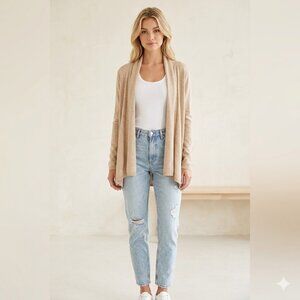 Zara Knit Beige Open Front Lightweight Cardigan - Size Small